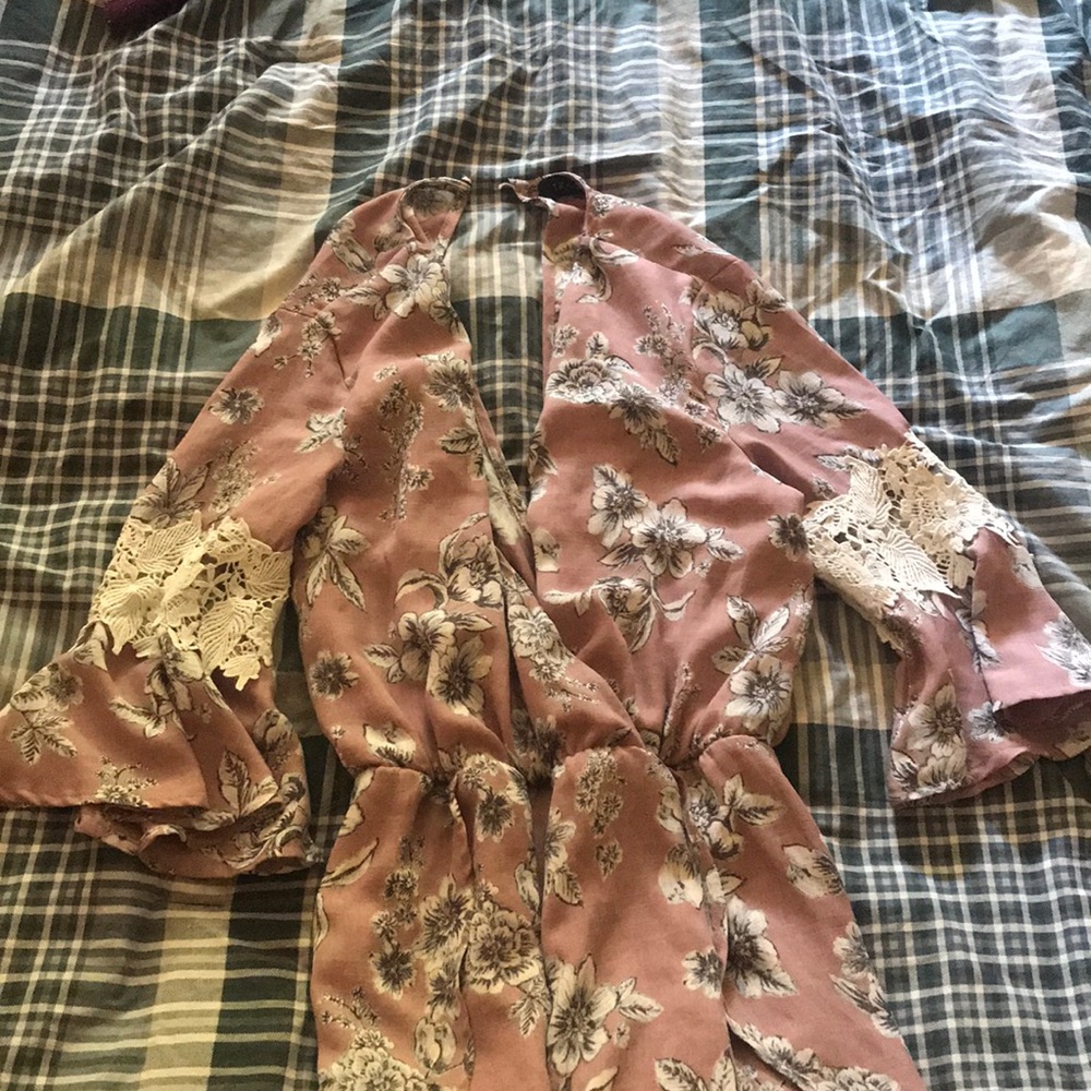 Purple white flower romper